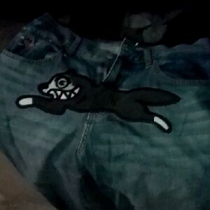 PHARRELL WILLIAMS BBC ICE CREAM EXTRA WIDE DEMIN JEANS W/ RUNNING DOG